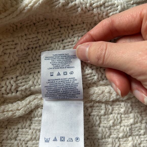 Lands’ End Cream Cable Knit Basketweave Button Down Cardigan Sweater Size Medium - Picture 8 of 8